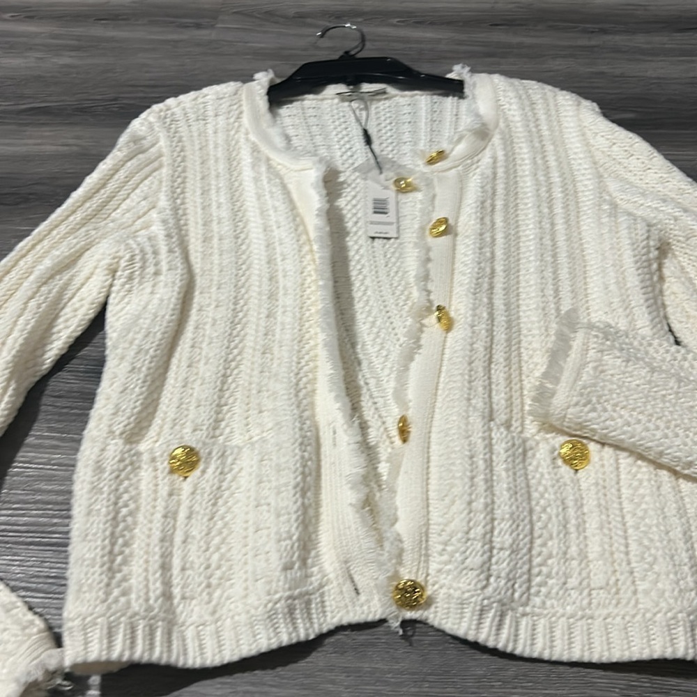 Tahari Cream Cardigan with Gold Buttons - Picture 4 of 5